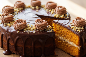 Bolo de cenoura fofinho com cobertura de chocolate cremosa e nozes,bolo de cenoura, bolo com chocolate, receita de bolo, bolo caseiro, sobremesa fácil, bolo de aniversário