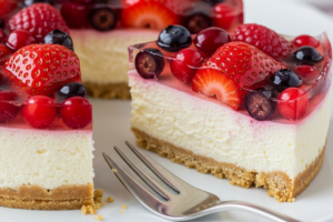 Cheesecake caseiro com geleia de frutas vermelhas frescas, receita de cheesecake, sobremesa cremosa, doce elegante, cream cheese, frutas vermelhas