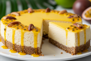 Cheesecake Tropical de Maracujá com Crosta de Castanha-do-Pará e Calda de Cupuaçu Uma Fusão de Sabores e Texturas Brasileiras