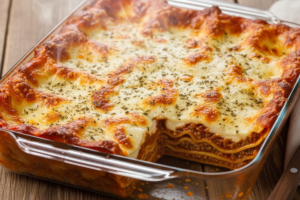 Lasanha de carne moída tradicional em travessa de vidro,camadas visíveis,lasanha de carne, receita de lasanha, lasanha bolonhesa, prato italiano, almoço de domingo, lasanha gratinada