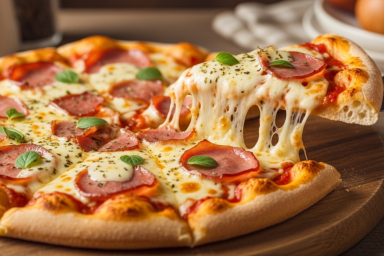 Pizza caseira tradicional de presunto e queijo, recém assada, com borda dourada e queijo derretido,pizza caseira, receita de pizza, pizza tradicional, massa de pizza, pizza de presunto e queijo, culinária italiana