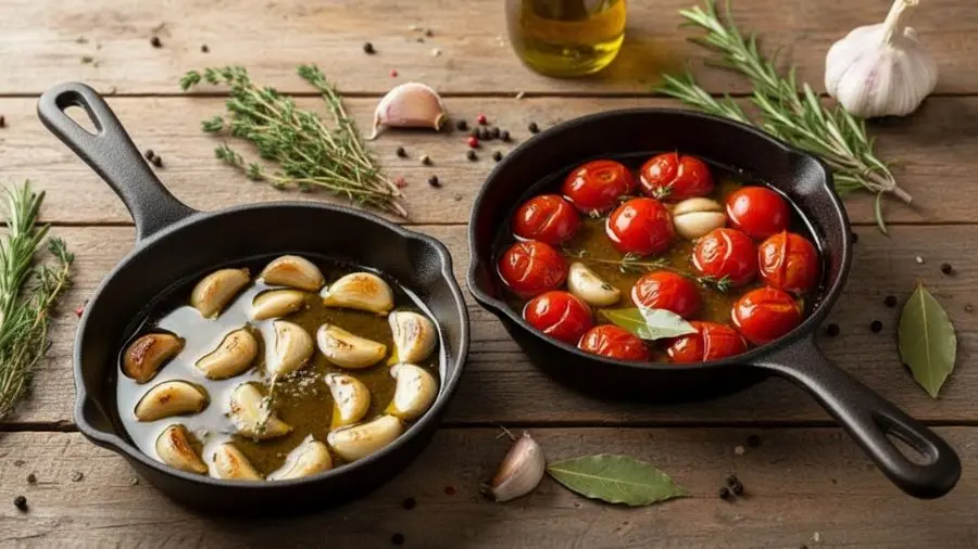 "Alho confitado muda mais o seu dia a dia na cozinha do que qualquer outro ingrediente que você pode fazer em 50 minutos. Isso é promessa. 🧄🍅" -->
