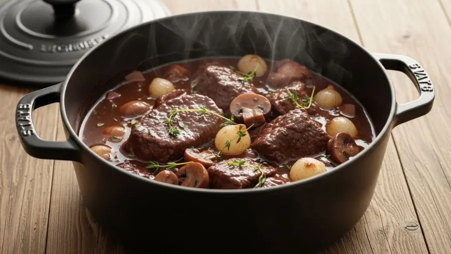 O boeuf bourguignon perfeito começa antes do fogo: com paciência, ingredientes corretos e a técnica de douramento que faz toda a diferença. 🍷