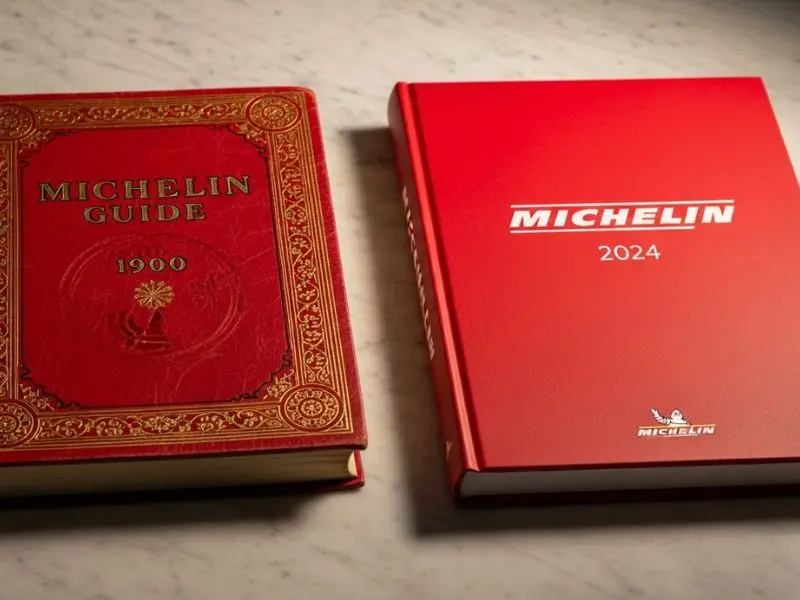 "De guia de estrada a bíblia gastronômica: mais de um século separando as duas edições. A estrela Michelin gastronomia, porém, permanece igual. 📖" -->