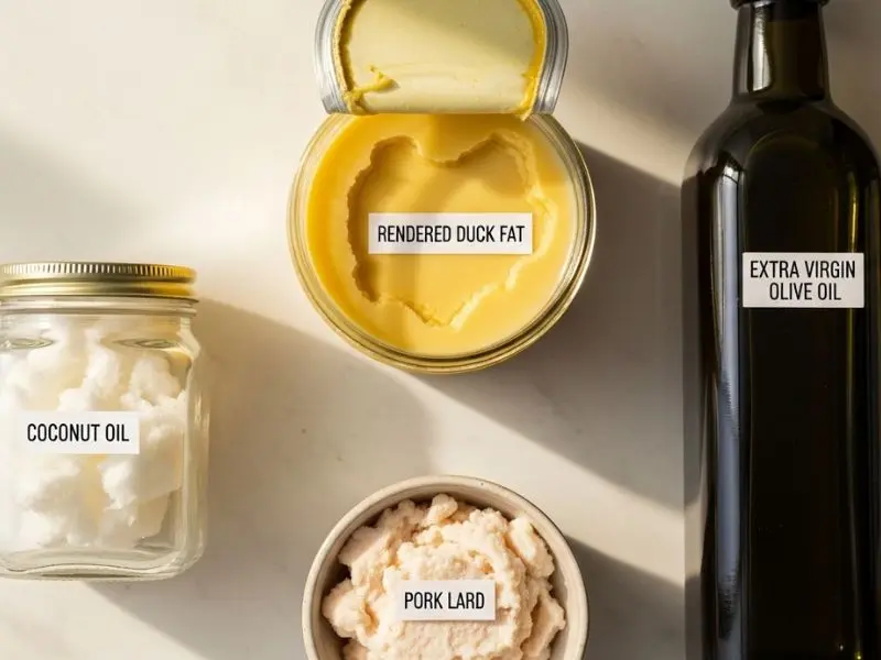 "A gordura define o sabor final tanto quanto o ingrediente. Pato em azeite não é confit de pato — é pato cozido em azeite. A distinção importa. 🫙" -->