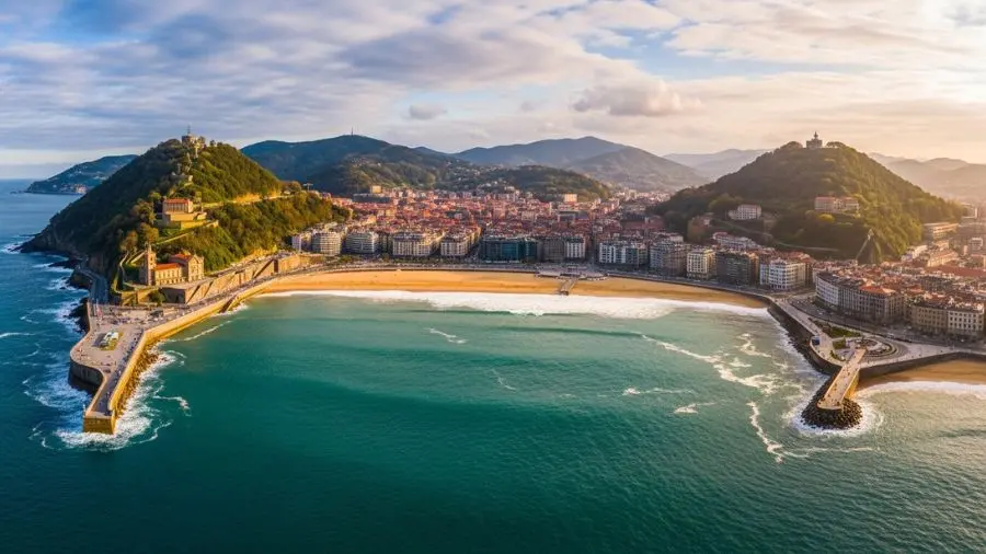 "La Concha ao entardecer. San Sebastián é bonita demais para uma cidade que também cozinha melhor do que qualquer outra no mundo." -->