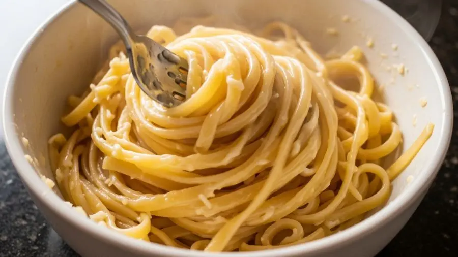 "A mantecatura em ação: movimento rápido, água de cozimento aos poucos, 90 segundos que determinam tudo."