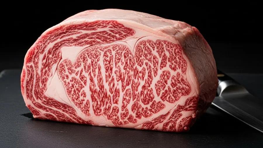 "Wagyu A5 com BMS 10: o marmoreio não é decoração — é gordura intramuscular que derrete a 25°C, antes mesmo de chegar ao forno. É exatamente isso que define a experiência de comer este corte." -->