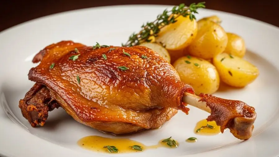 "Pele laceada, carne que desfia ao garfo, gordura dourada. Não é magia — é sal, tempo e temperatura. Nessa ordem." -->