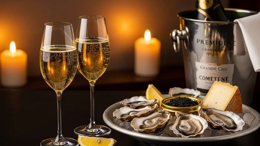 "Brinde é o menor uso possível do Champagne. Ostra, caviar, comté, frango assado — essa é a lista real de combinações que a região desenvolveu em três séculos." -->