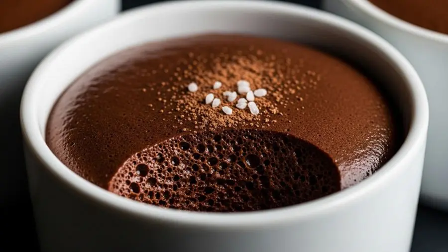 "Escura, aerada, ligeiramente amarga. Sem creme de leite, sem gelatina, sem estabilizante. Três ingredientes. Essa é a versão que os franceses guardam." -->