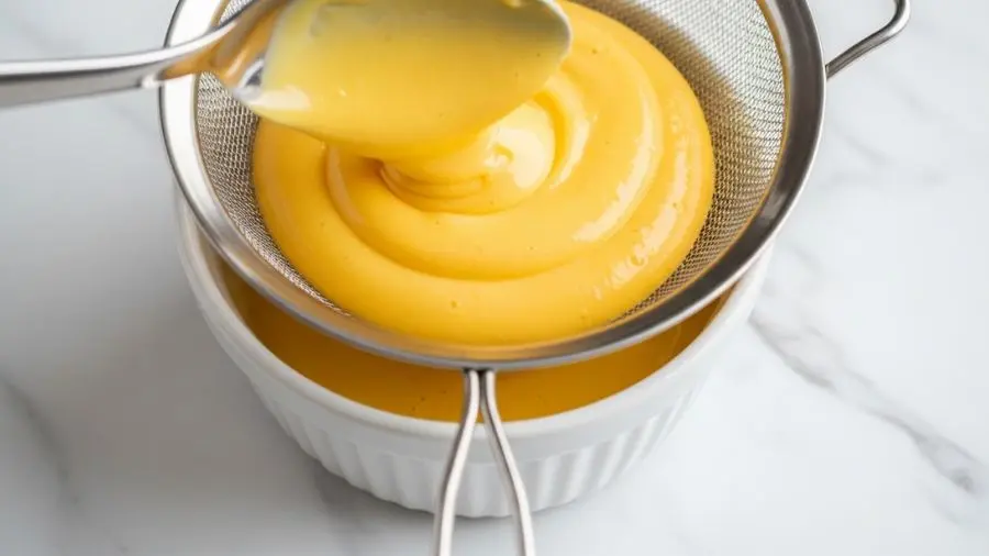 "Passar o crème pâtissière pela peneira após o cozimento elimina qualquer grumo e garante textura perfeita."