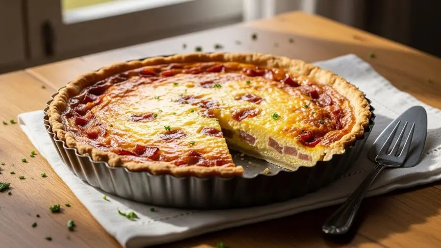 “Sem queijo. A versão original da Lorraine é apenas bacon, ovos e creme — e é perfeita assim.”