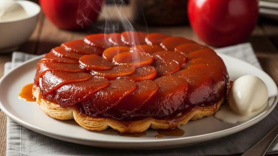 "Caramelo âmbar, maçãs translúcidas, massa que aguentou o peso. Parece simples porque é — quando cada etapa está certa." -->