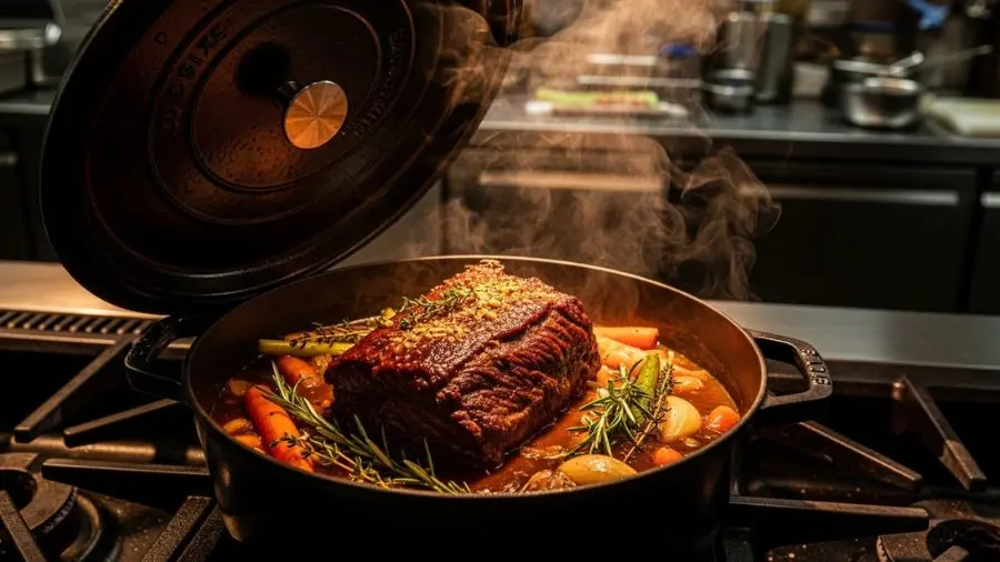 Quatro horas de forno, temperatura baixa, tampa fechada. A carne que ninguém queria virou o prato mais pedido. Isso é o que a técnica de brasear faz.