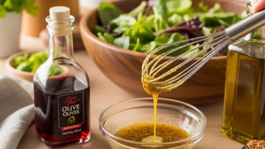 "Emulsão instável por definição — mas que dura tempo suficiente para vestir uma salada do jeito certo. Isso é tudo que o vinagrete precisa ser." -->