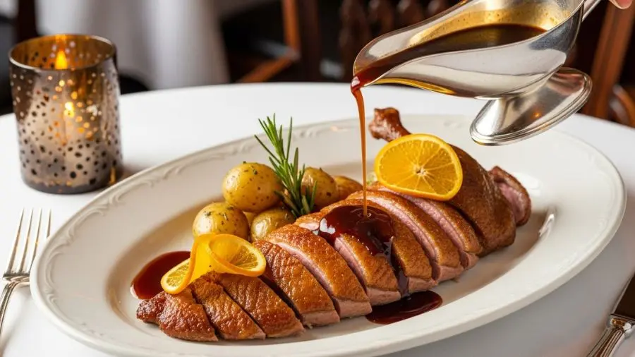 "O molho vai na molheira, separado. O comensal controla quanto quer — é elegância, não protocolo."