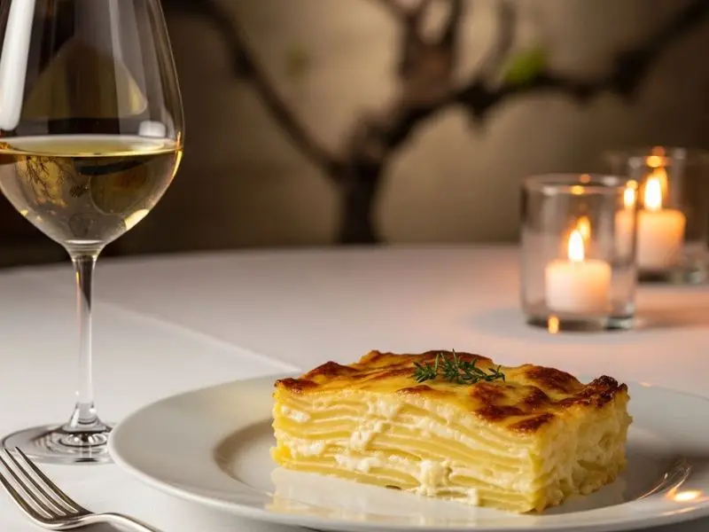 gratin dauphinois porção individual harmonizado com Viognier do Vale do Ródano 