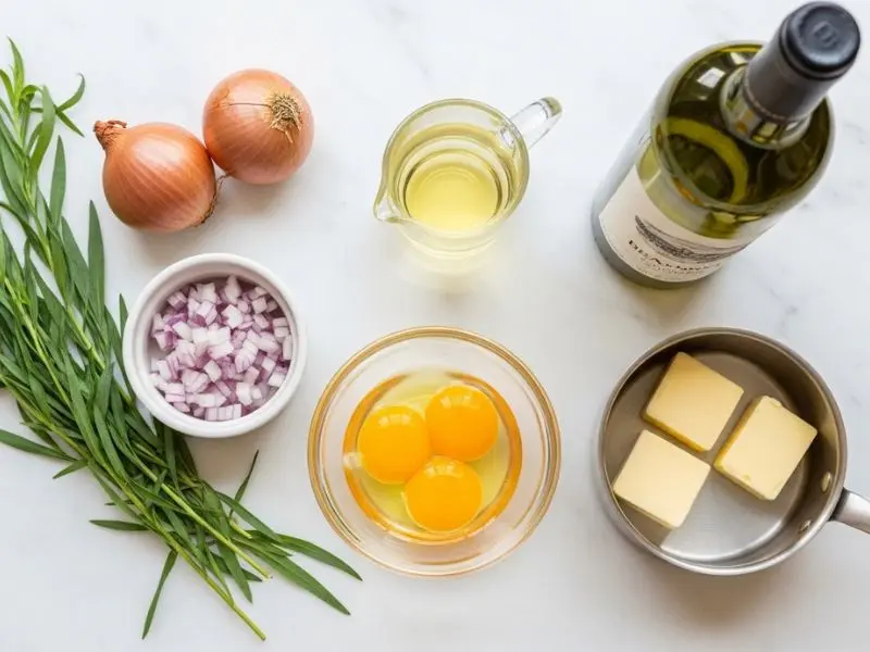 ingredientes do molho béarnaise estragão fresco chalotas gemas manteiga clarificada vinagre