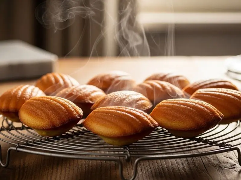 madeleines douradas recém saídas do forno com sabor de manteiga noisette técnica clássica 