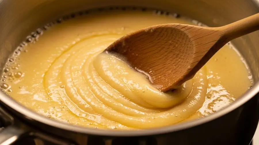 molho velouté roux — mistura de manteiga e farinha no ponto correto antes de adicionar o fundo 