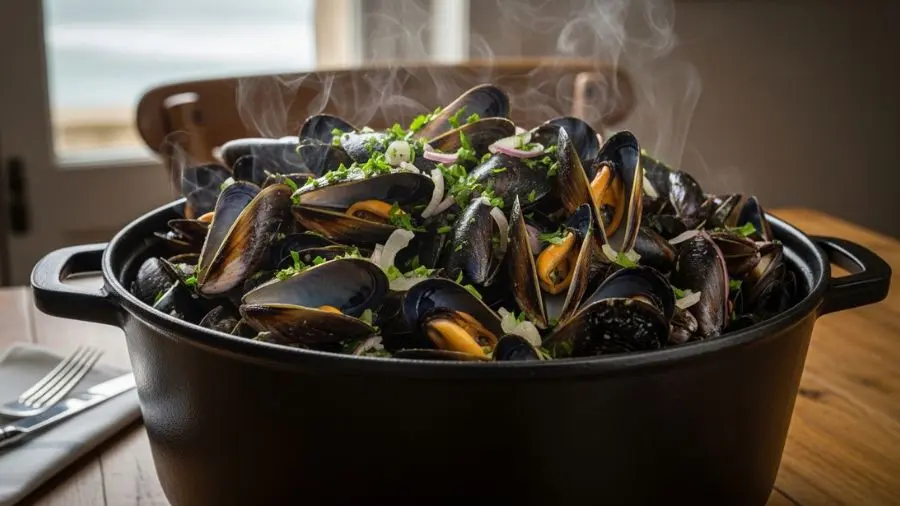 "Quatro minutos do mexilhão cru ao prato. Velocidade e frescor — não existe outro segredo."