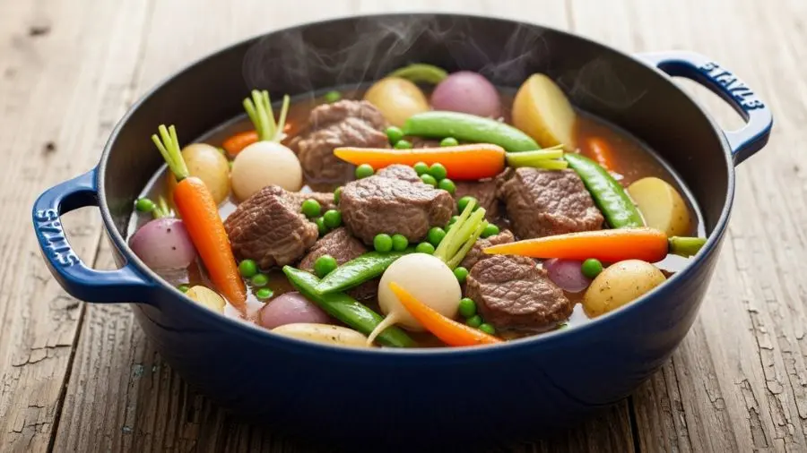 “Cordeiro macio, legumes no ponto, caldo escuro. Cada elemento tem tempo próprio.”