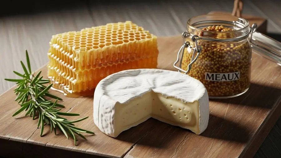 produtos gastronômicos típicos da Île-de-France — Brie de Meaux, mostarda de Meaux e mel.