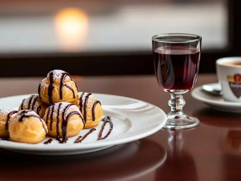 profiteroles receita harmonizado com Banyuls tinto e espresso em sobremesa francesa 