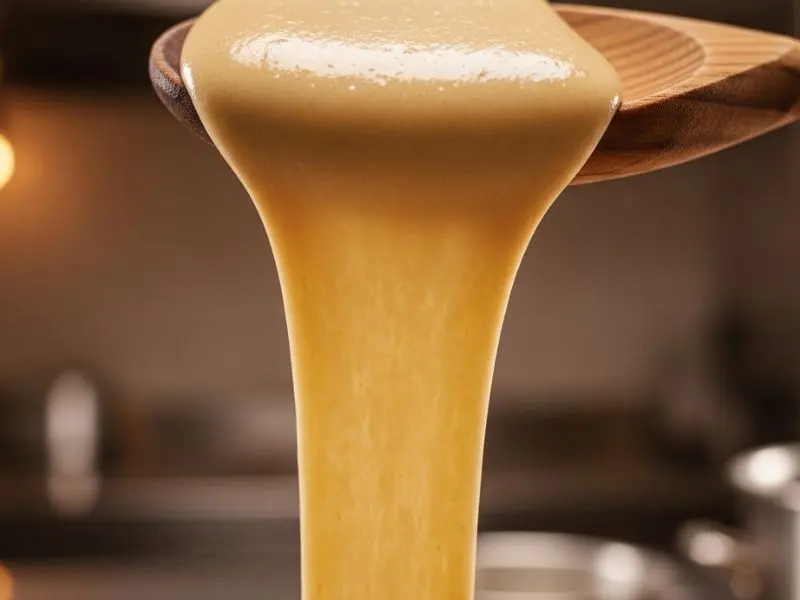 profiteroles receita massa choux no ponto certo caindo em fita da espátula 