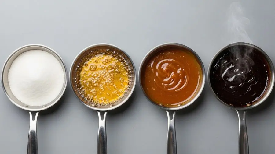 "Do branco ao âmbar médio: sabor complexo e equilibrado. Do âmbar escuro ao preto: progressão para amargo e queimado. A janela é estreita."