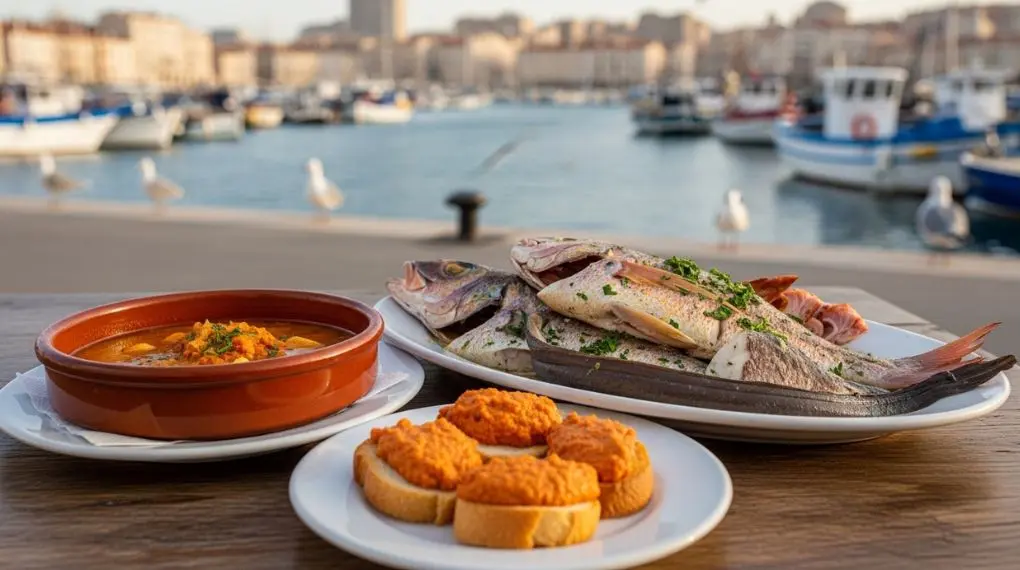 "bouillabaisse de marselha servida em duas etapas com caldo de açafrão rouille e peixes inteiros"