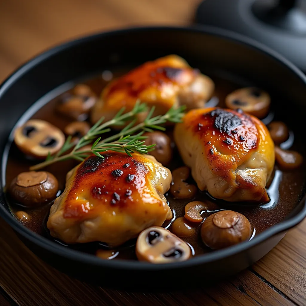 Frango Braseado ao Molho de Cogumelos: Técnica de Chef