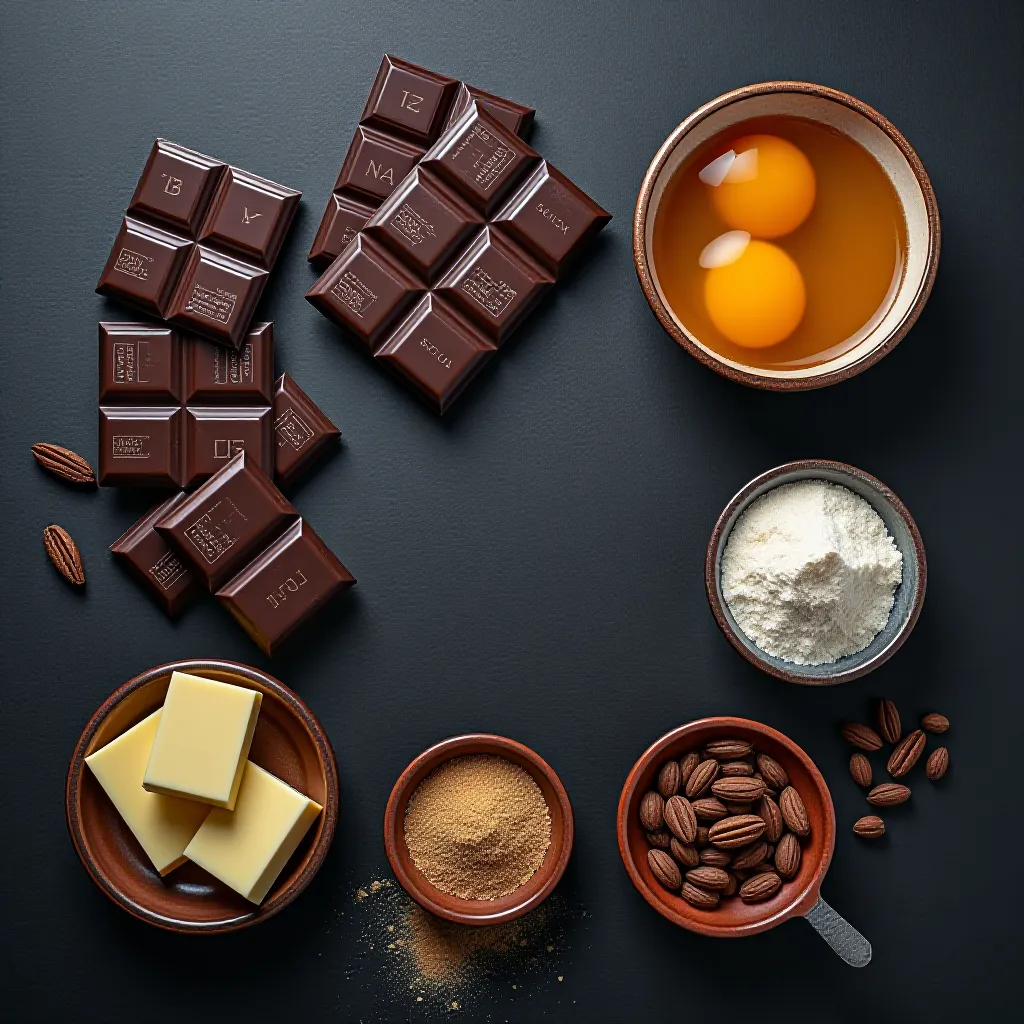 Ingredientes premium chocolate cacau ovos manteiga e baunilha para tarte au chocolat