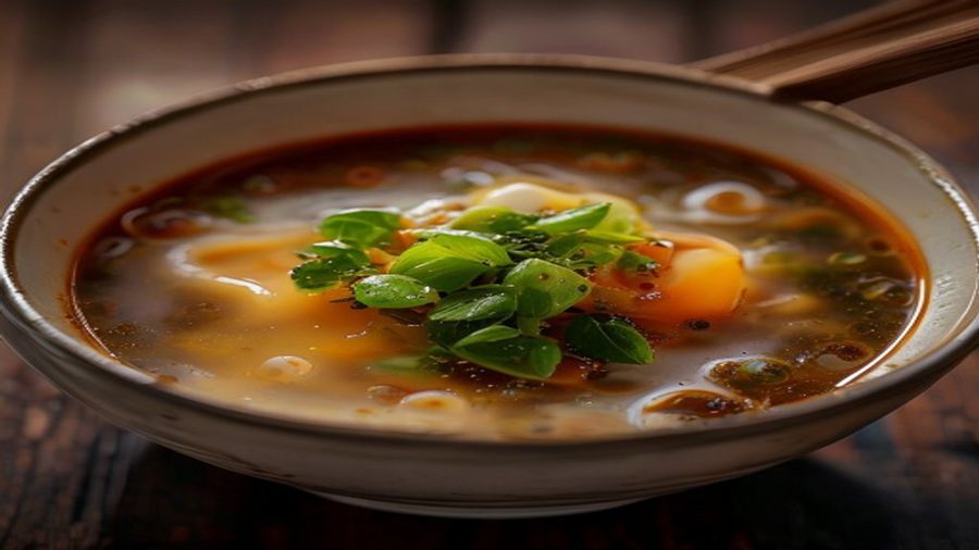 panela com caldo de miso ramen