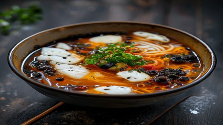 prato com toppings de miso ramen