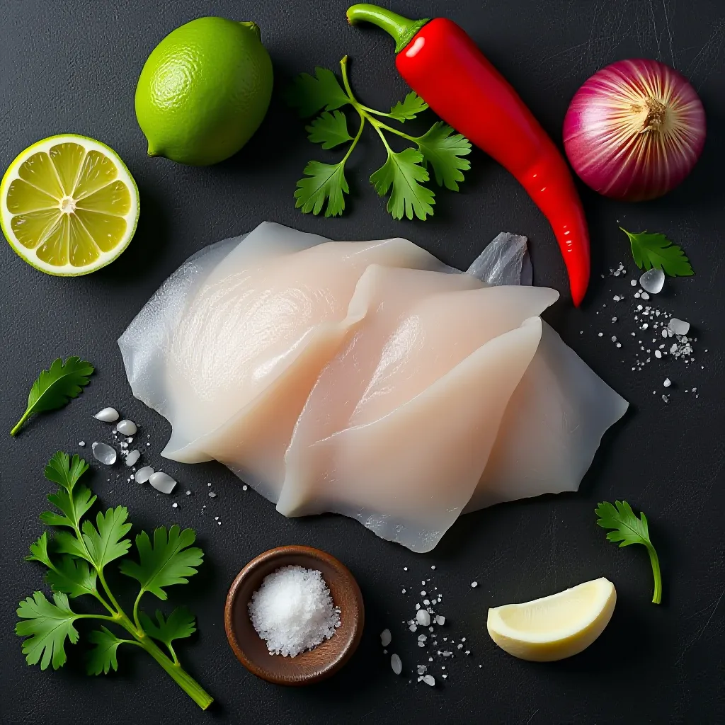 Ingredientes do ceviche peruano: peixe fresco, limão tahiti, ají amarillo