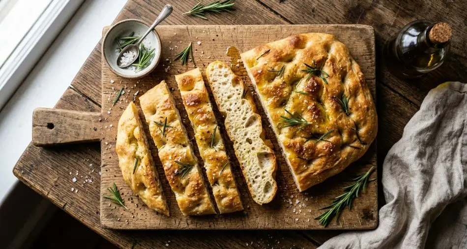 Massa de focaccia com bolhas na segunda fermentação