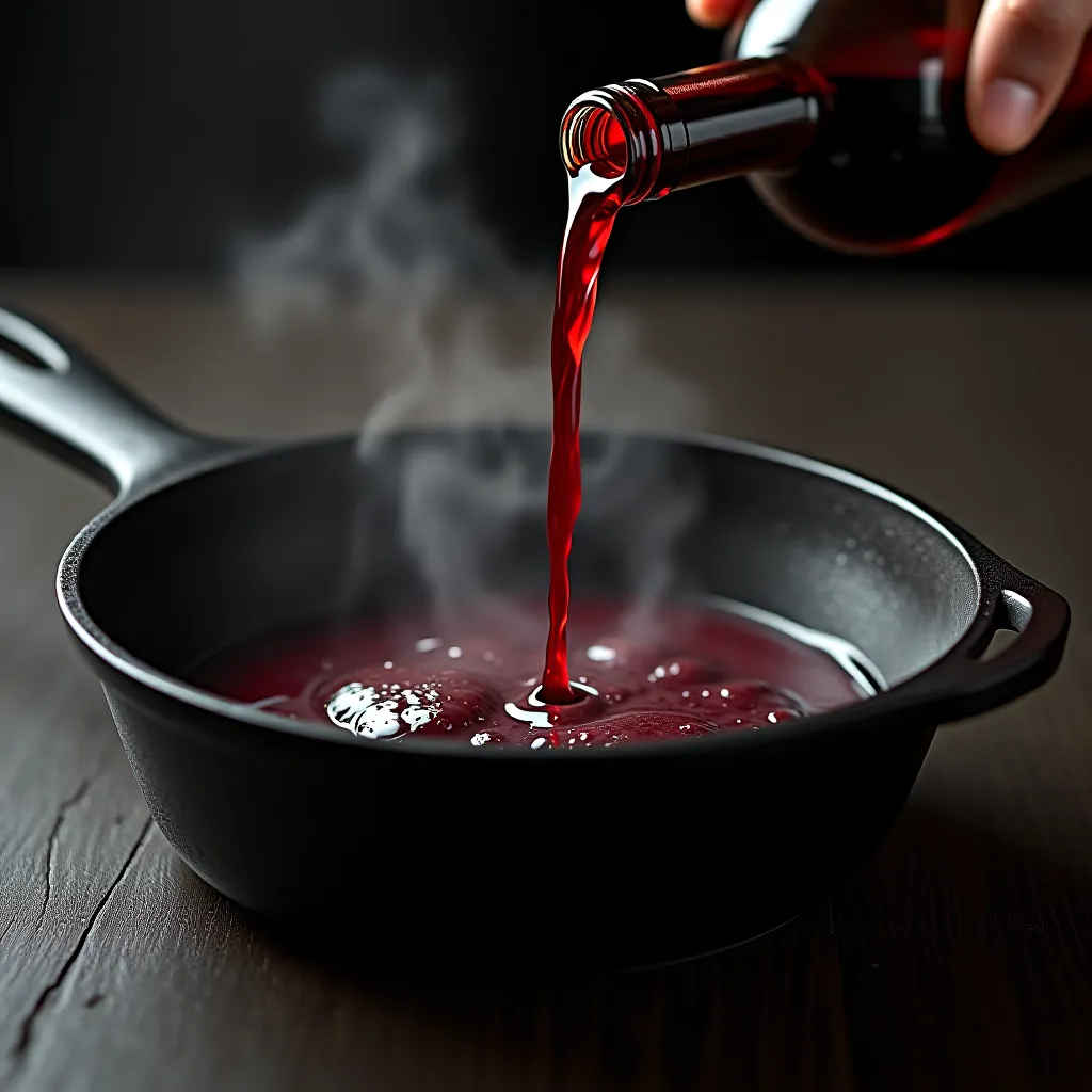 Deglacagem com vinho tinto na cacola - aproveitando o fond para o molho