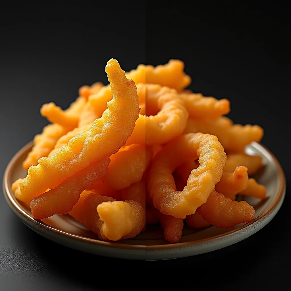 Comparação: tempura perfeita vs tempura encharcada