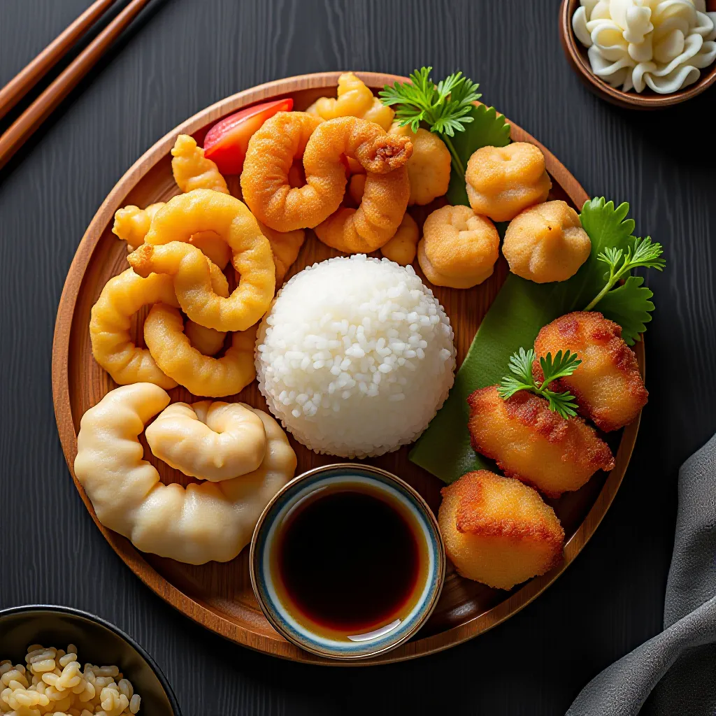 Tempura japonesa completa — apresentação final