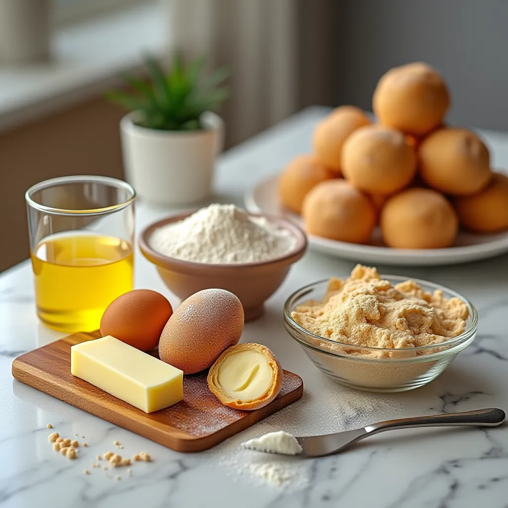 Ingredientes da pâte à choux para profiterole — ovos manteiga farinha