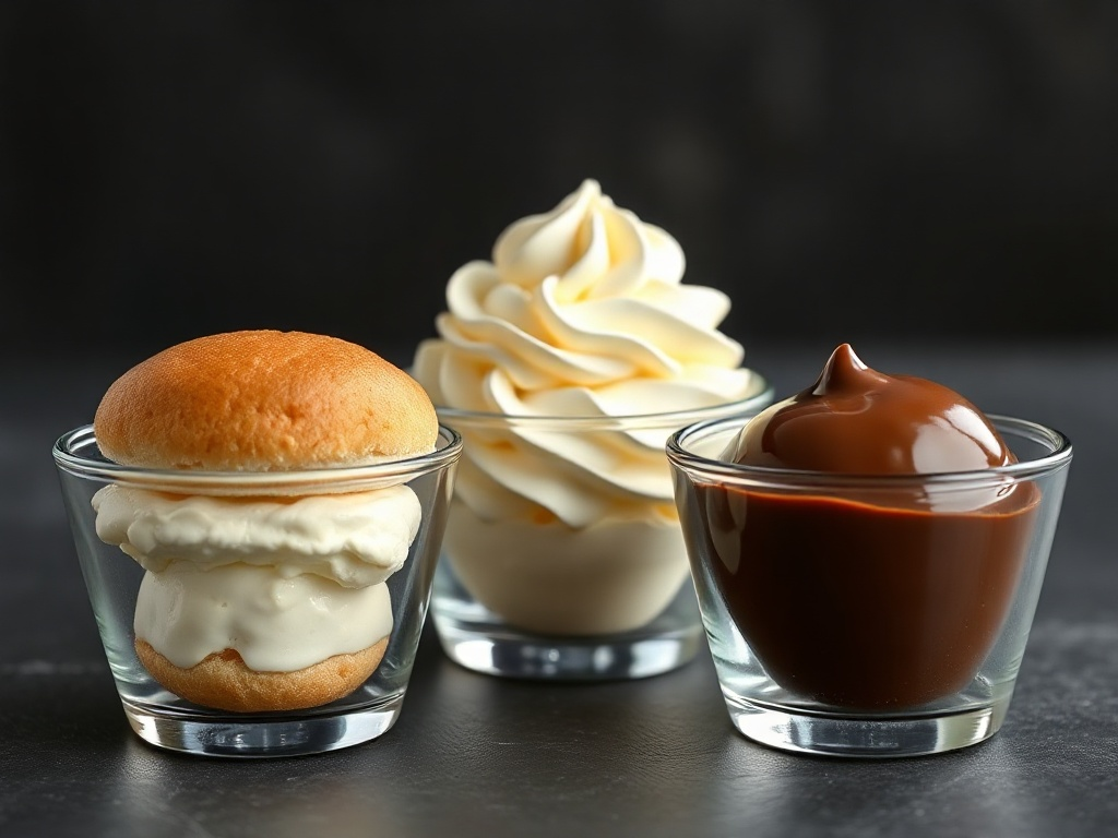 Três recheios para profiterole: creme de confeiteiro chantilly e ganache