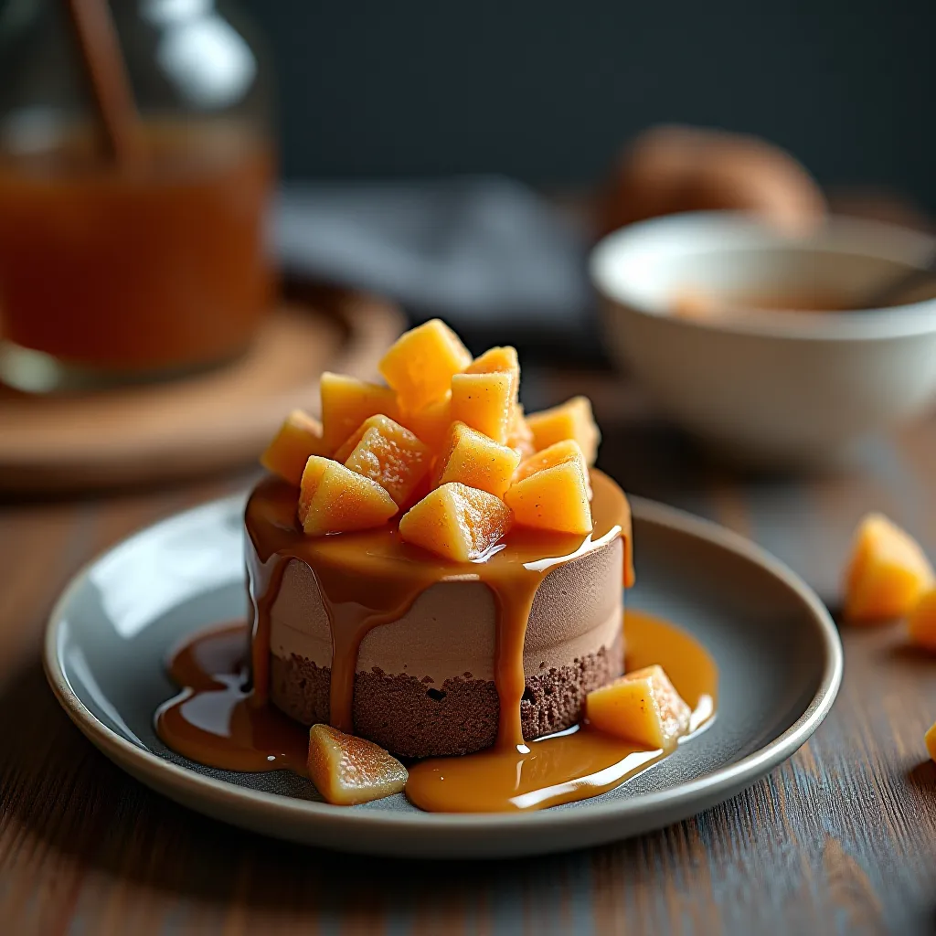 Montagem em taca transparente - camadas de mousse e caramelo visiveis