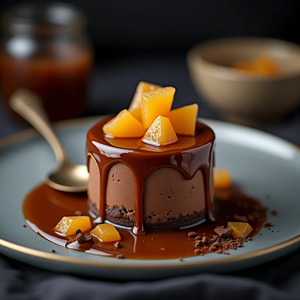 Mousse de chocolate com caramelo salgado e honeycomb - emplatamento final