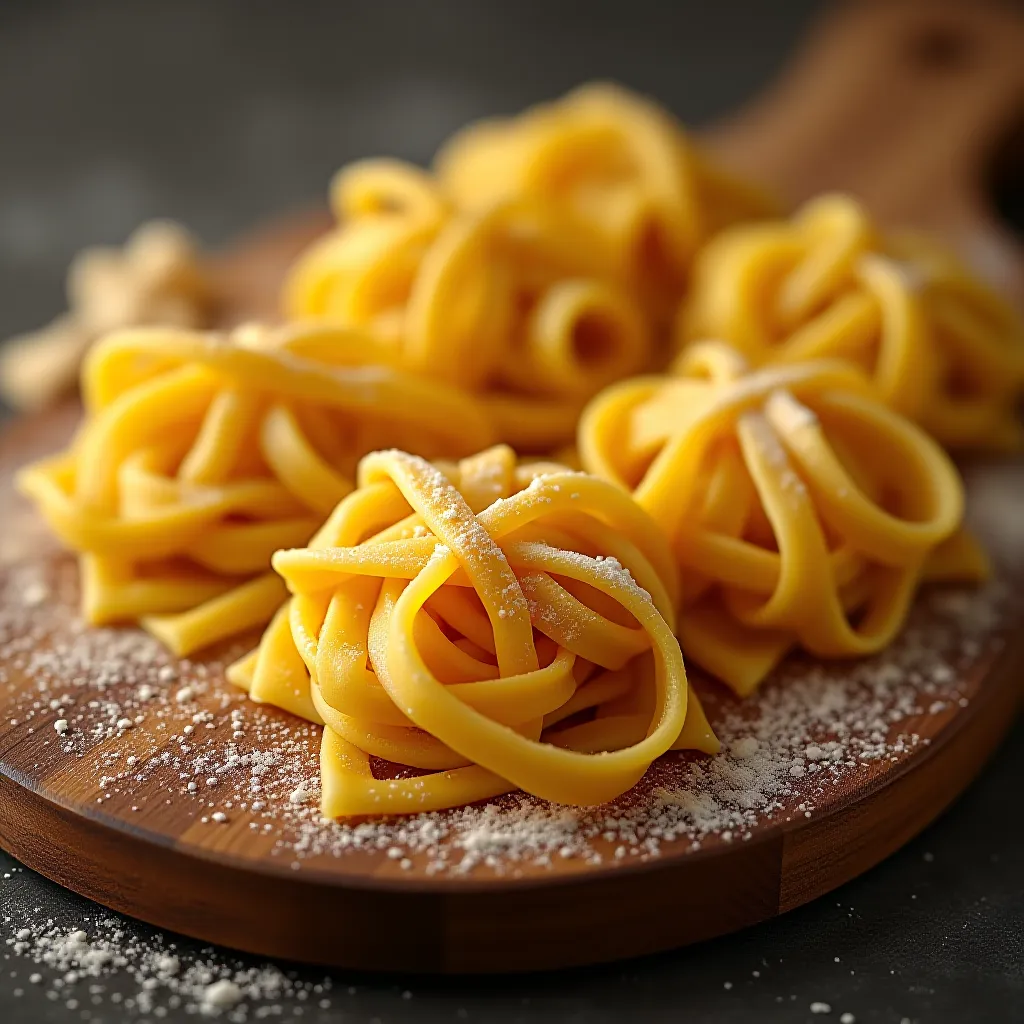 Ninhos de pappardelle artesanal polvilhados com semolina