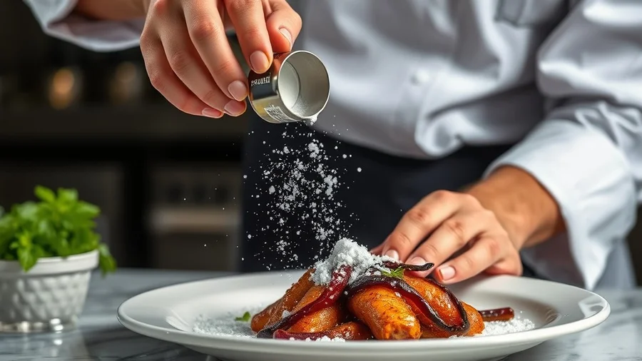 Um chef está segurando um rolo de sal cozinho com um sorriso.