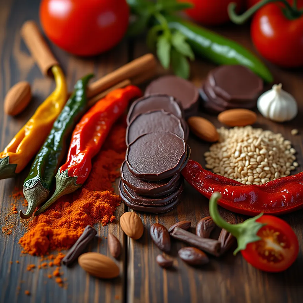 Ingredientes mexicanos chiles chocolate e especiarias