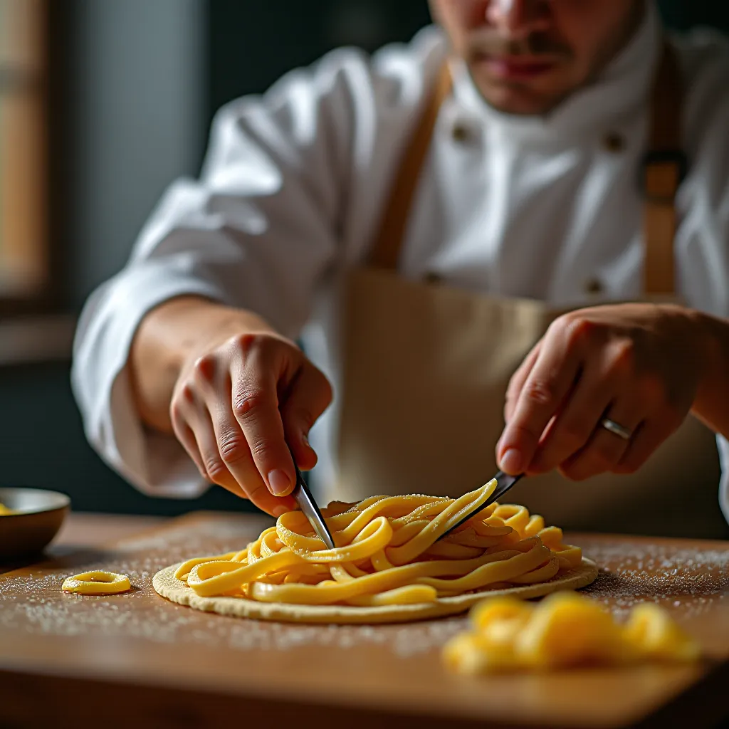 chef preparando tagliolini