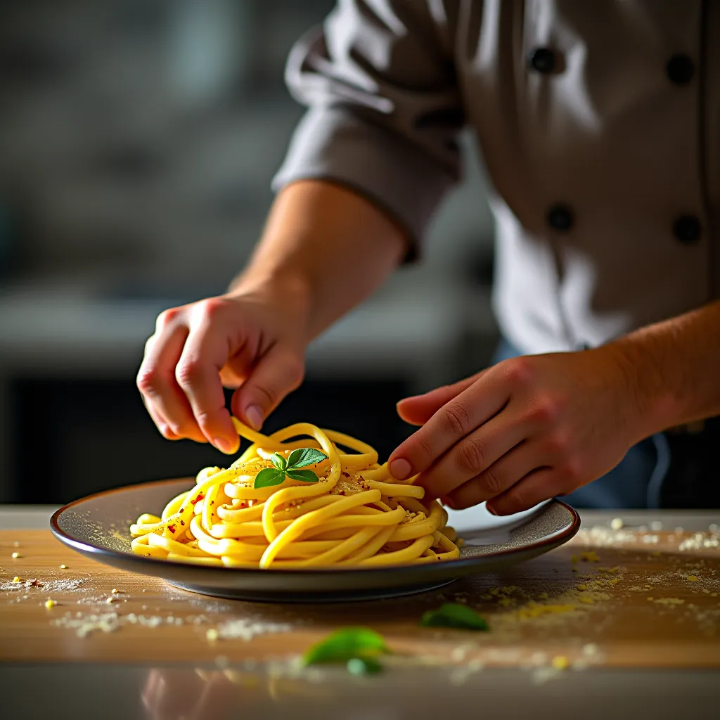 chef preparando tagliolini